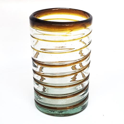 Vasos de Vidrio Soplado / Juego de 6 vasos grandes con espiral color mbar / stos elegantes vasos cubiertos con una espiral color mbar darn un toque artesanal a su mesa.
